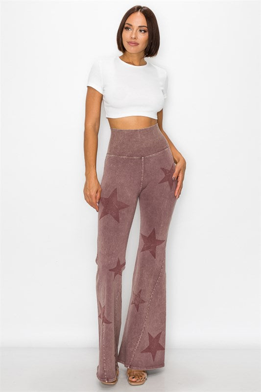Star Printed Bell Bottom Yoga Pants