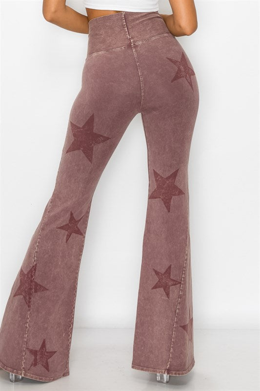 Star Printed Bell Bottom Yoga Pants