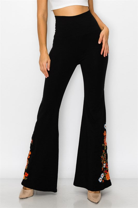 Embroidered Bell Bottoms with Flowers (in 2 colors)