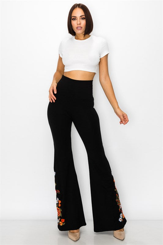 Embroidered Bell Bottoms with Flowers (in 2 colors)