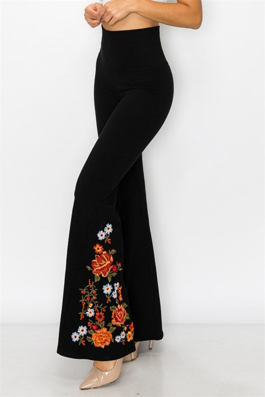 Embroidered Bell Bottoms with Flowers (in 2 colors)