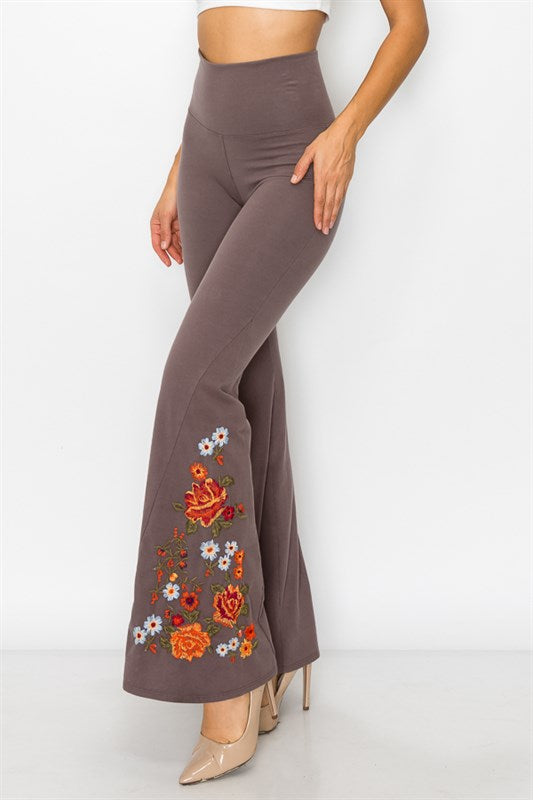Embroidered Bell Bottoms with Flowers (in 2 colors)