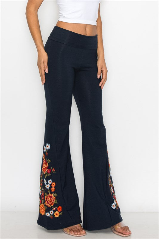 Embroidered Bell Bottoms with Flowers (in 2 colors)