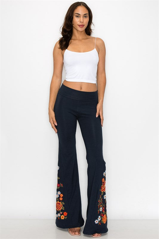 Embroidered Bell Bottoms with Flowers (in 2 colors)