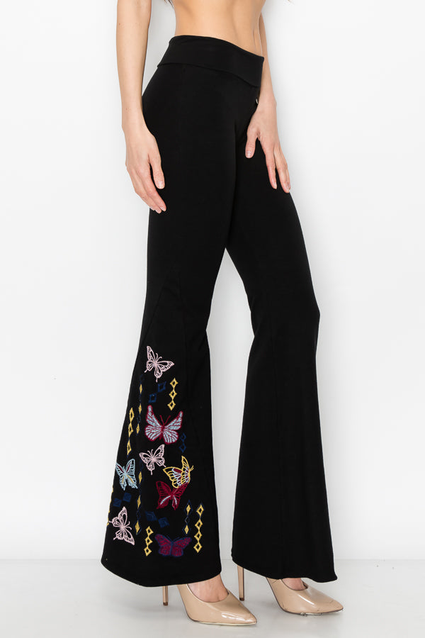 Butterfly Embroidered Bell Bottom Yoga Pants – DiJore