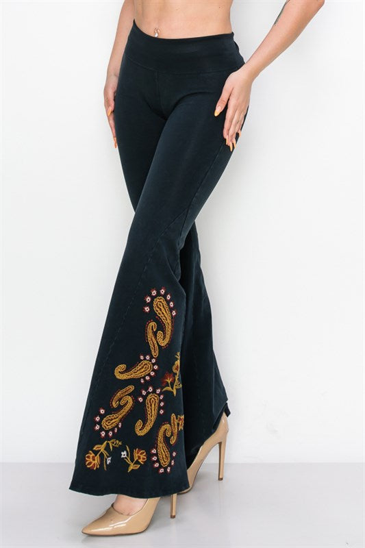 Paisley Embroidered Bell Bottom Yoga Pants – DiJore