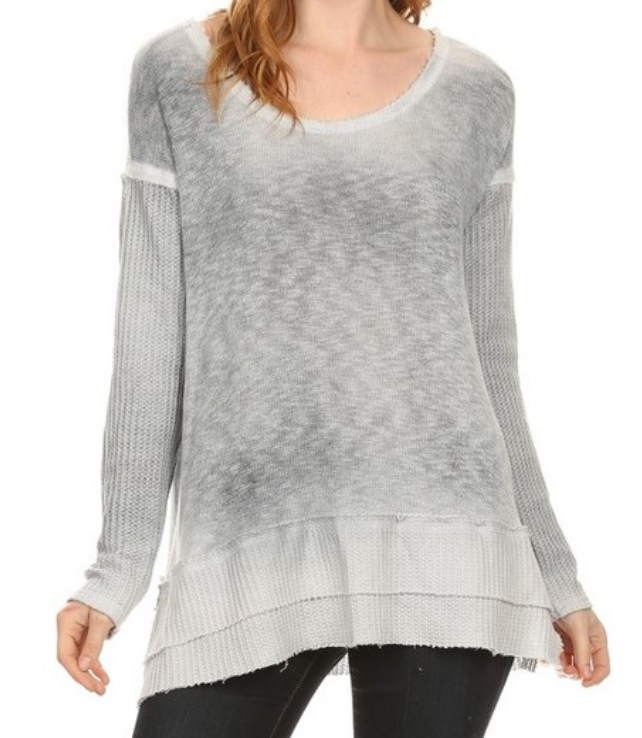 Soft Long Sleeve Knit Tunic Waffle Weave Top