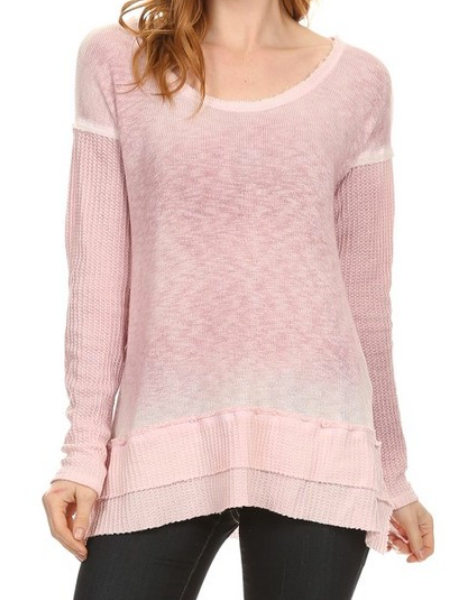 Soft Long Sleeve Knit Tunic Waffle Weave Top