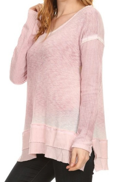 Soft Long Sleeve Knit Tunic Waffle Weave Top