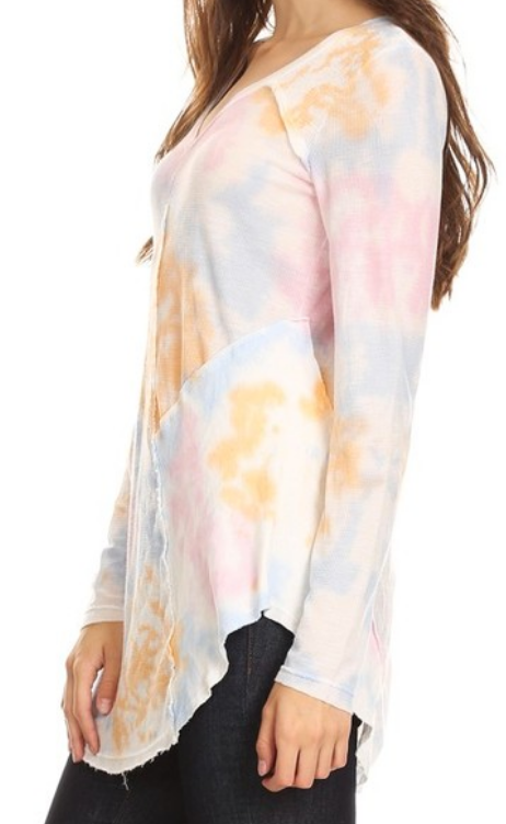 Spring Colored Tie Dyed V-Neck Top