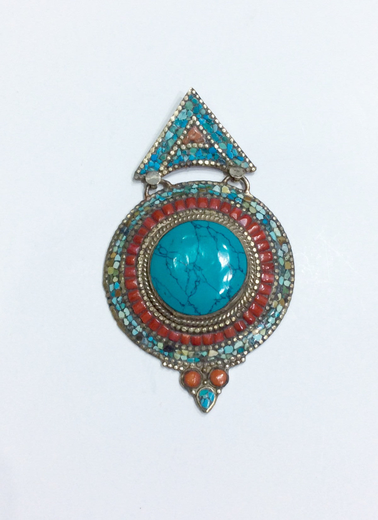 Pendent-coral and turquoise