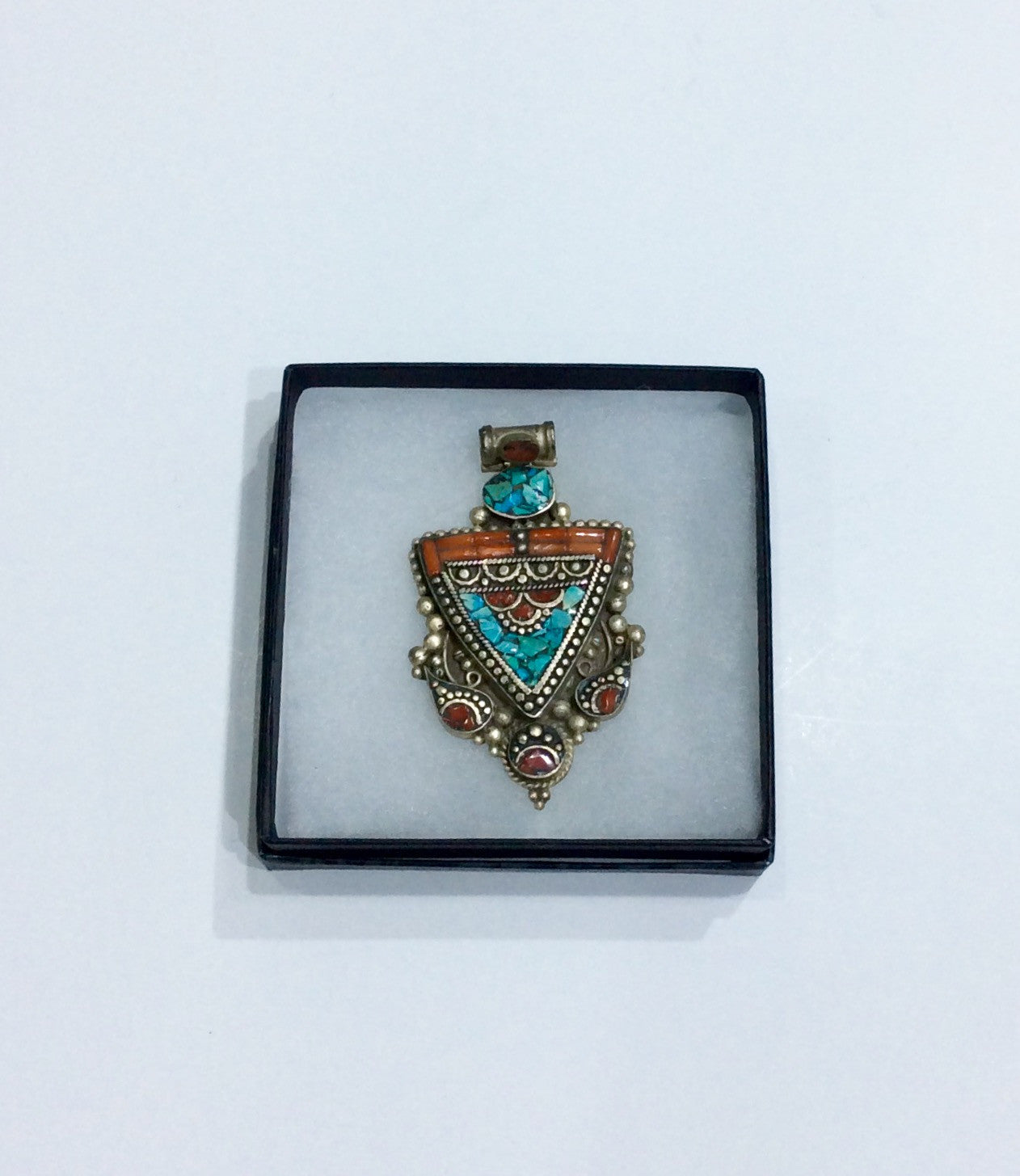 Pendent-coral and turquoise