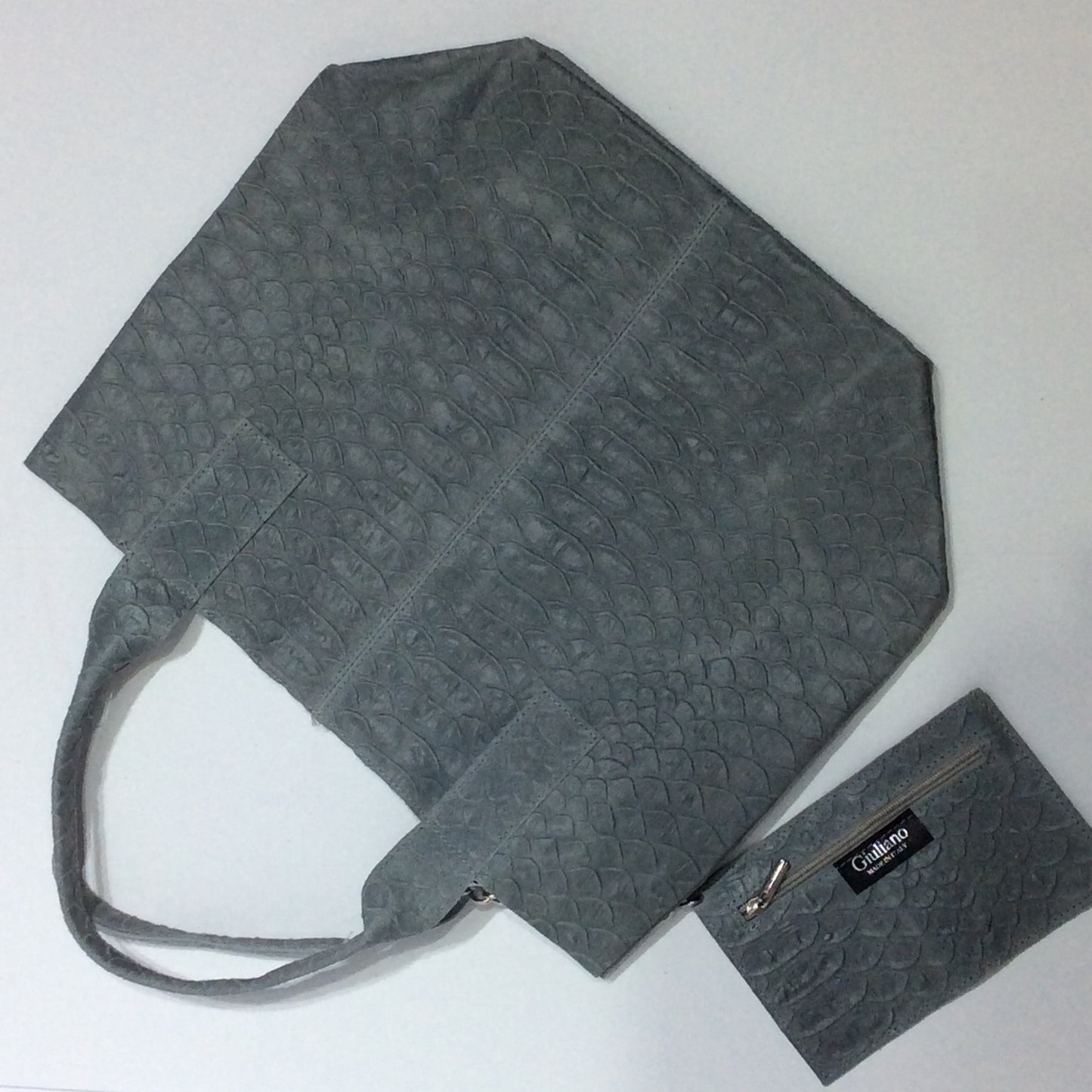 Italian leather sack purse with change purse in faux crocodile