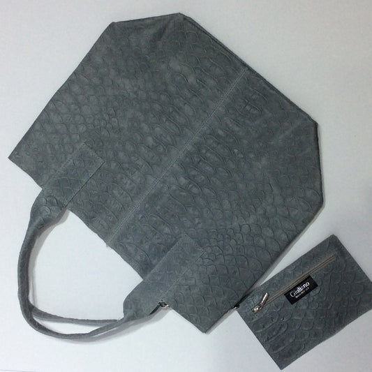 Italian leather sack purse with change purse in faux crocodile