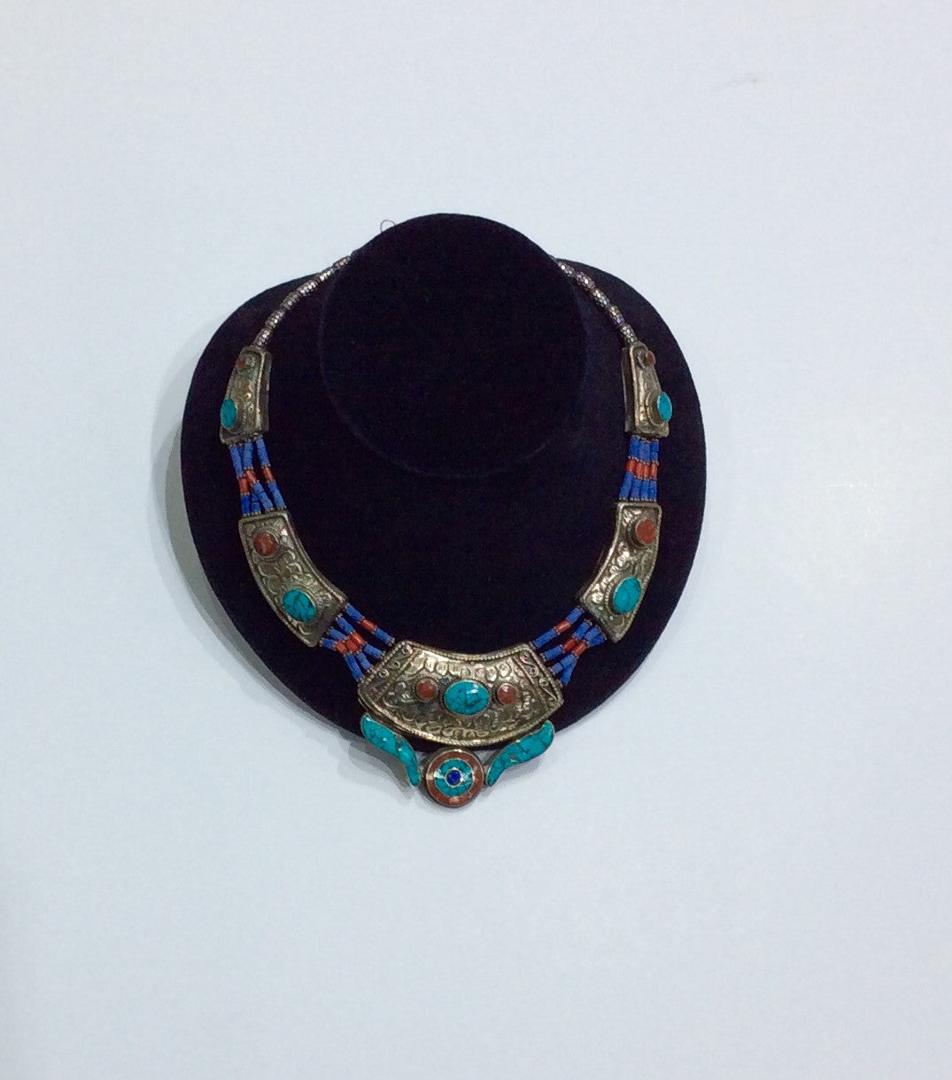 Turquoise, Coral, Lapis & Sterling Silver Necklace