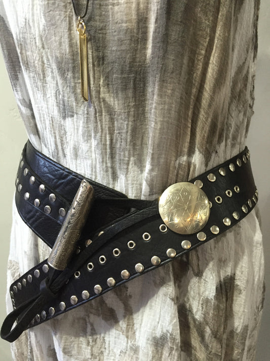 Belts-Leather Wide Width with Nail Head Design