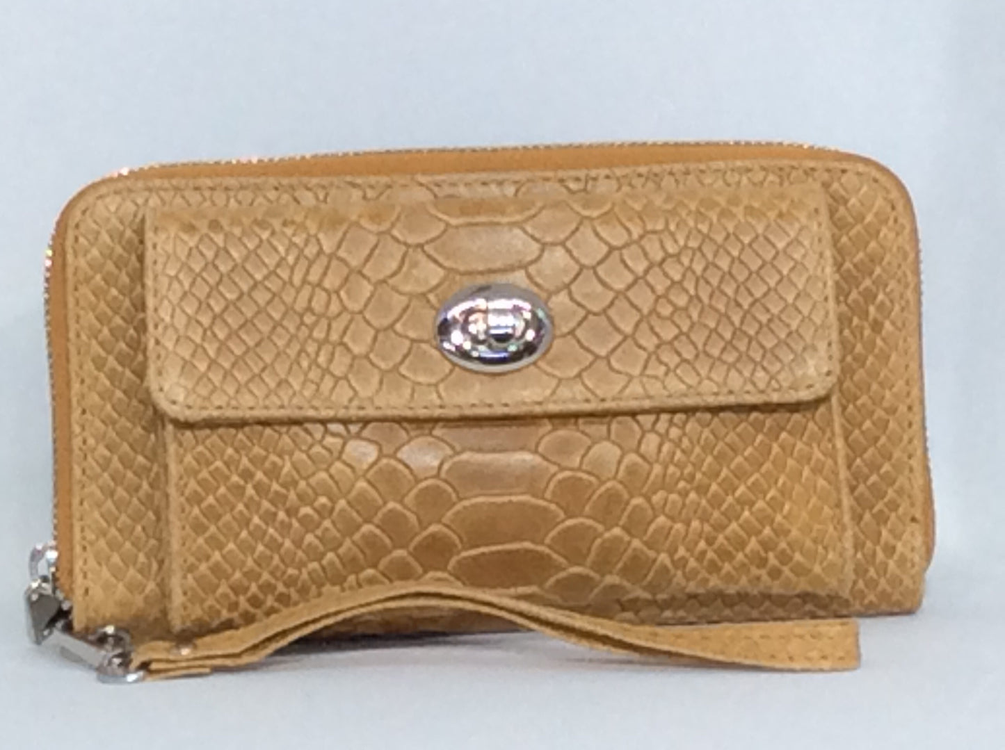 Croc Textured Italian Leather Wristlet Wallet