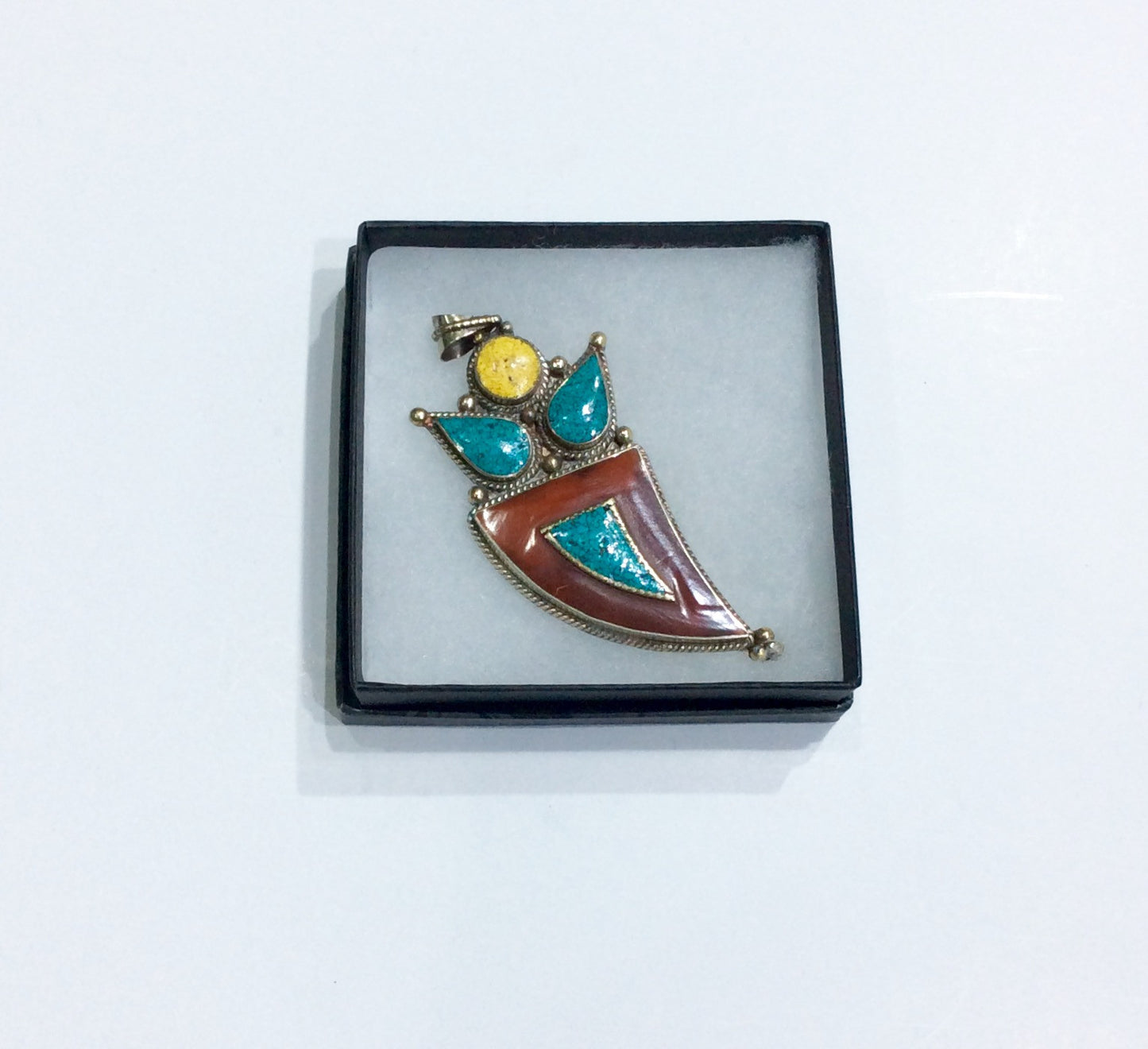 Pendent-coral and turquoise