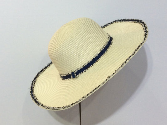 Cream with Navy Wide Brim Sun Hat