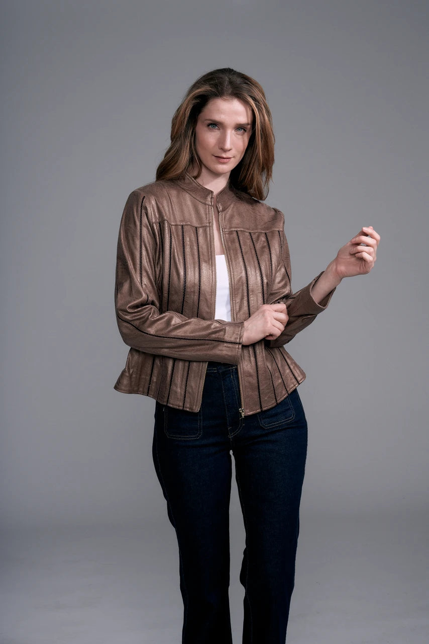 Metallic Bronze Vegan Leather Jacket