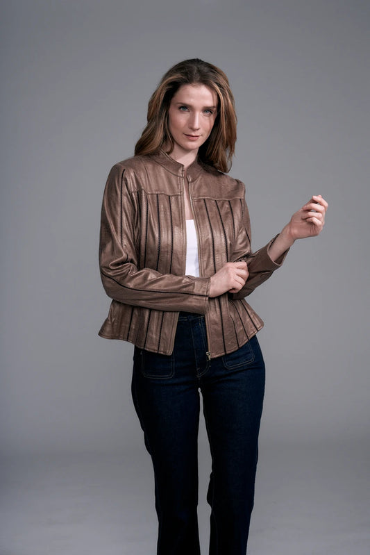 Metallic Bronze Vegan Leather Jacket