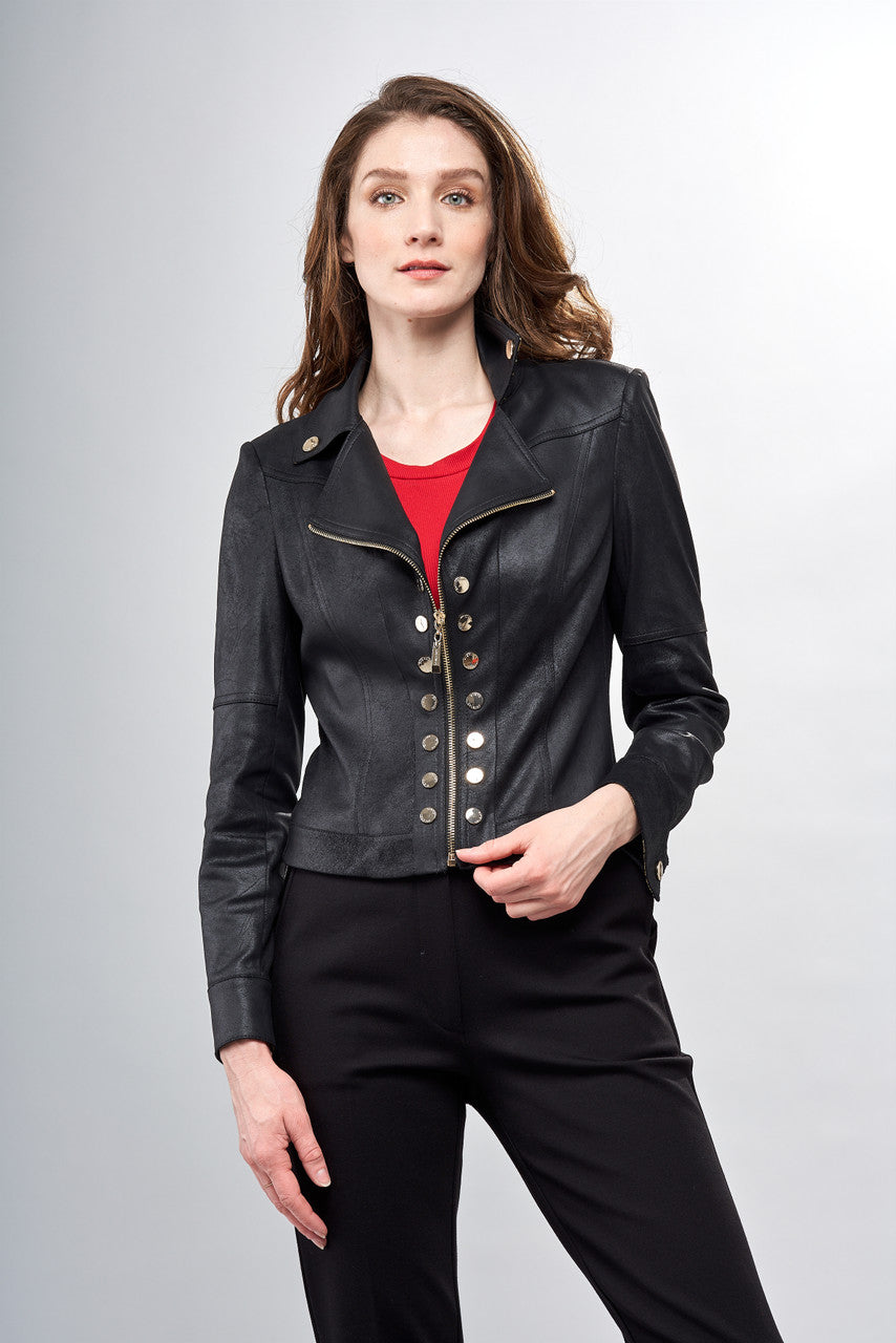Fitted Zip Up Vegan Leather Jacket