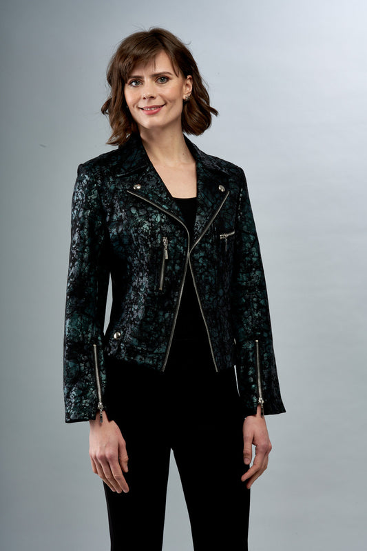 Emerald Metallic Printed Scuba Moto Jacket