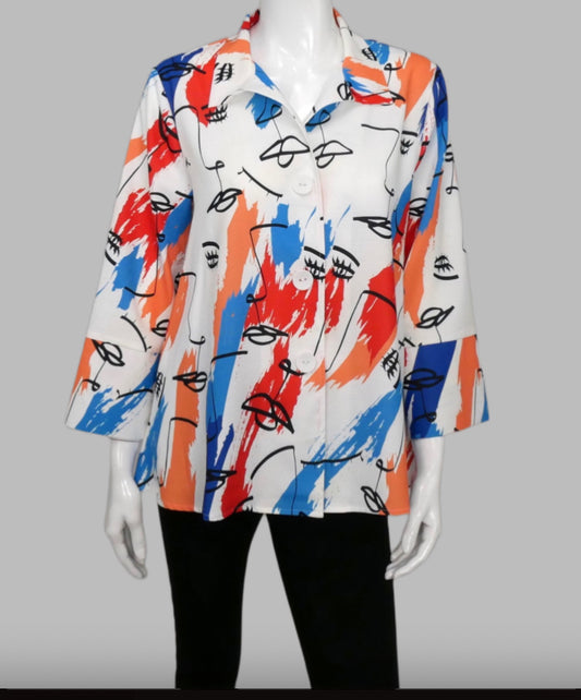 Paint Strokes and Face Sketched Designed Shirt