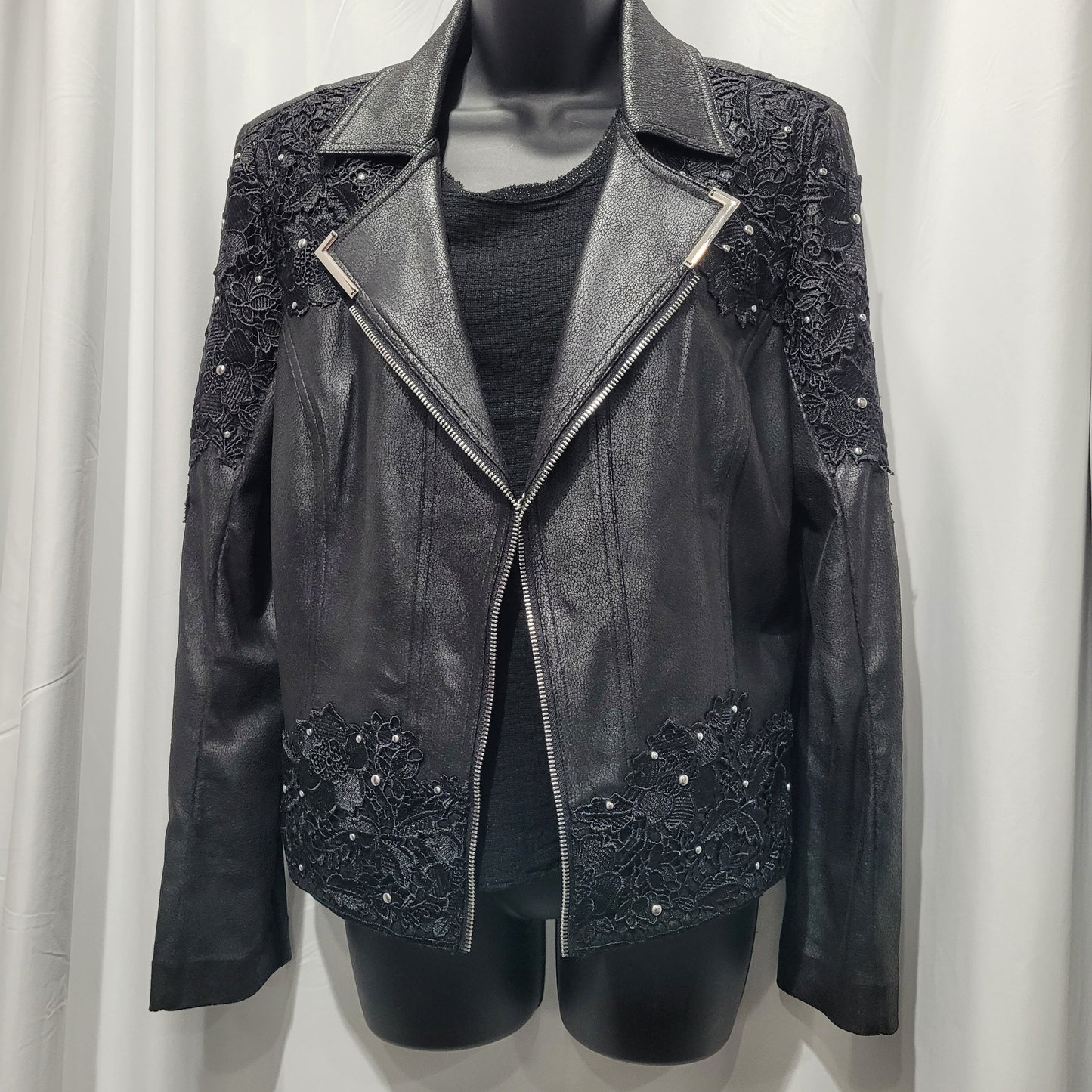 Black Jacket with Lace Embellishments