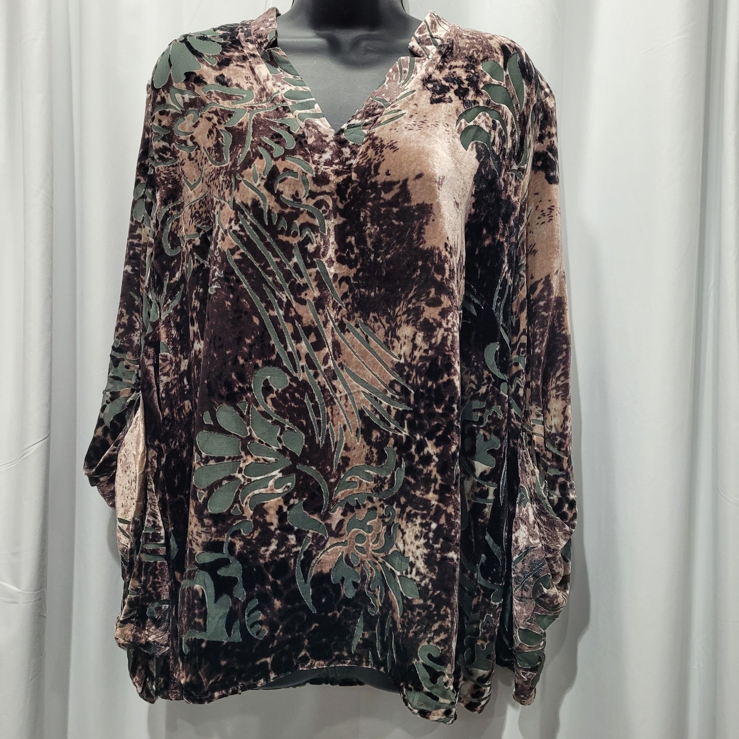 Brown & Green Velvet Burnout Blouse