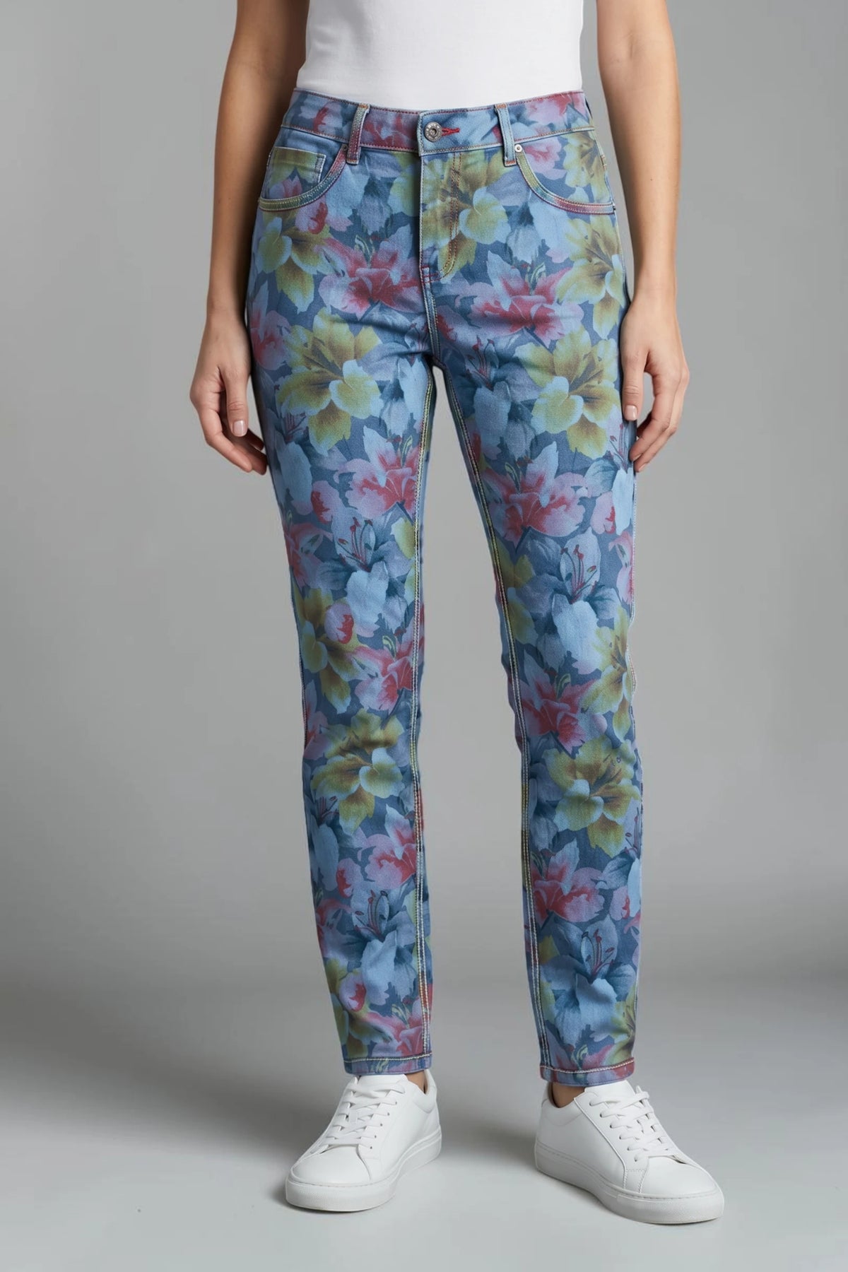 Muted-Tone Lily Print / Denim Reversible Jeans