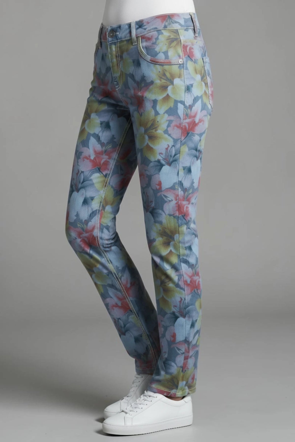 Muted-Tone Lily Print / Denim Reversible Jeans