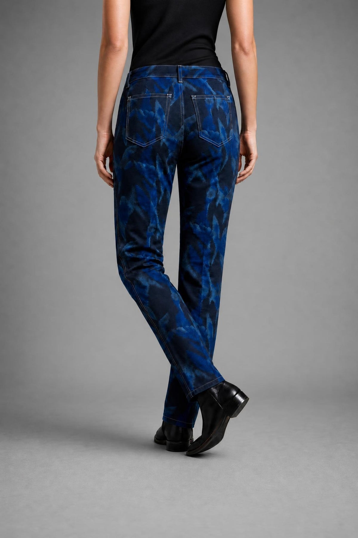 Midnight Blue Print On Black Reversible Jeans