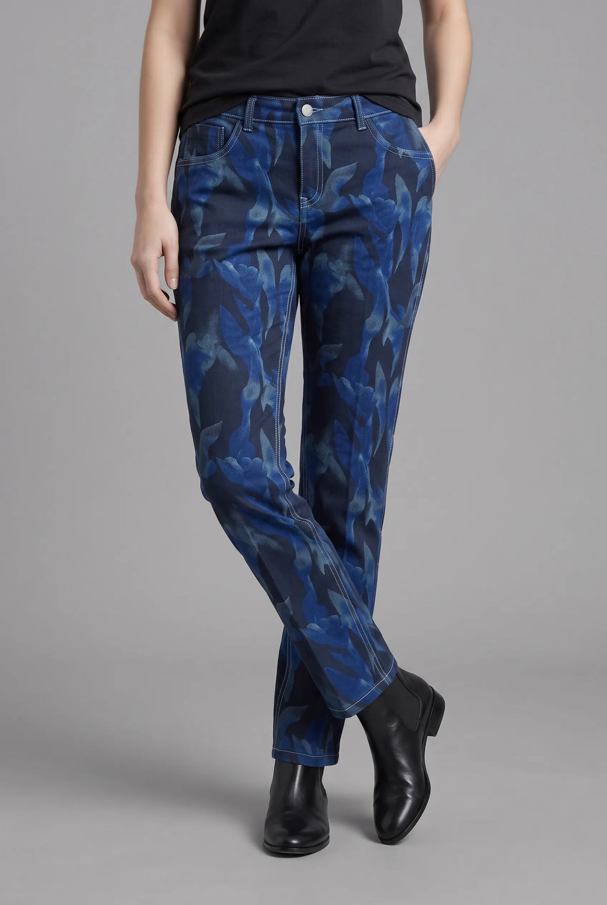 Midnight Blue Print On Black Reversible Jeans