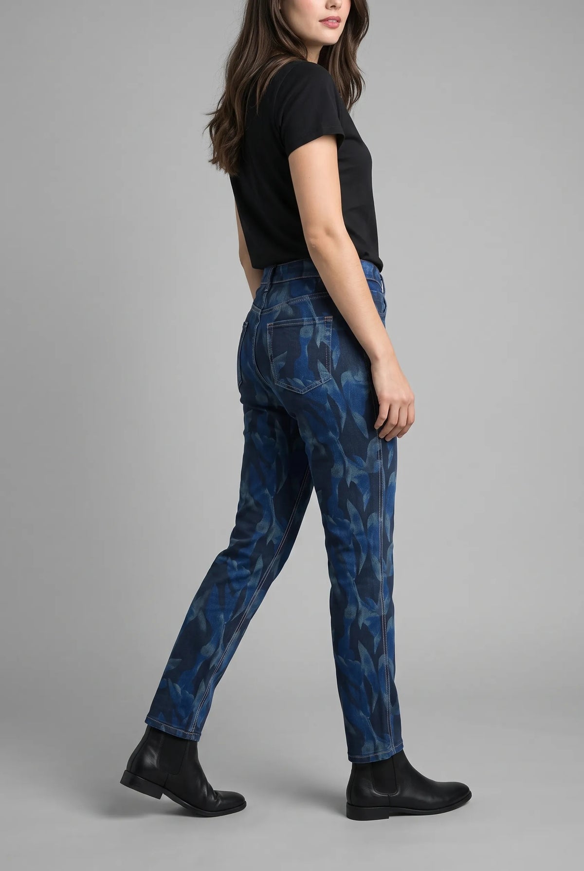 Midnight Blue Print On Black Reversible Jeans