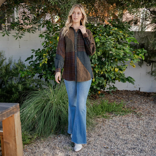 Vintage Patchwork Button-Down Shirt