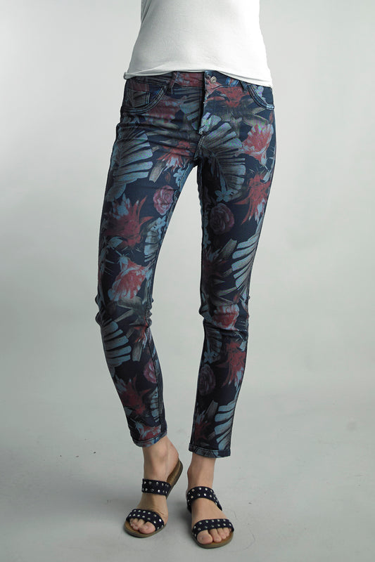 Tropical Print and Solid Side Reversible Jeans