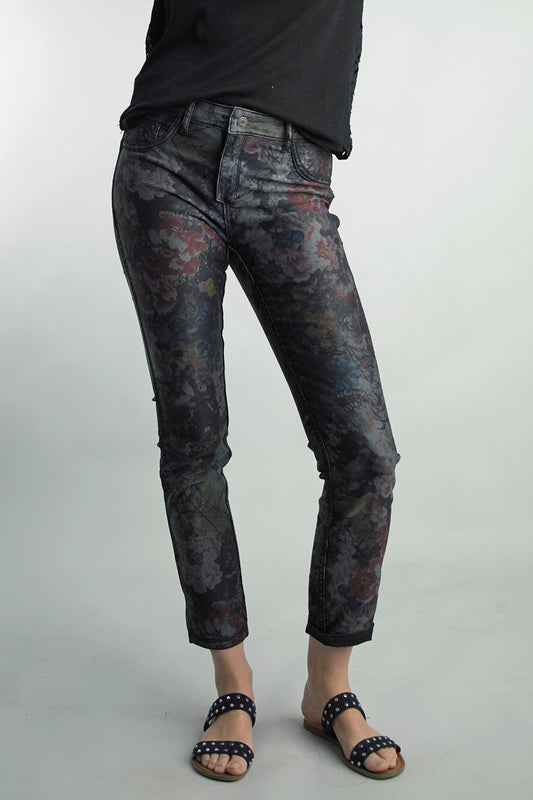 Floral and Solid Black Reversible Jeans