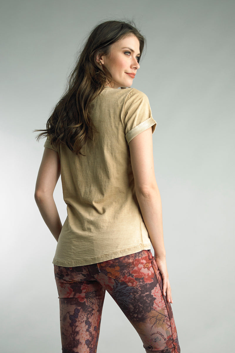 V-Neck Cuff Short Sleeve Italian Cotton Tee