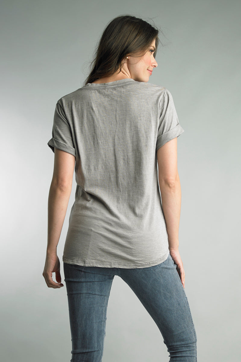 V-Neck Cuff Short Sleeve Italian Cotton Tee
