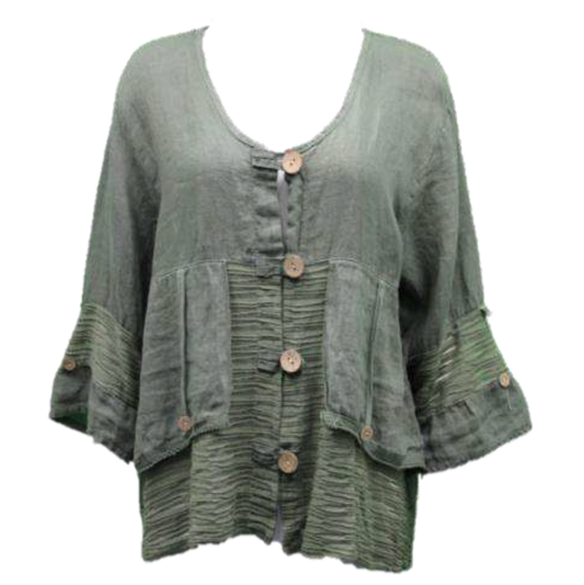 Cute Embellished 3/4 Italian Linen Top