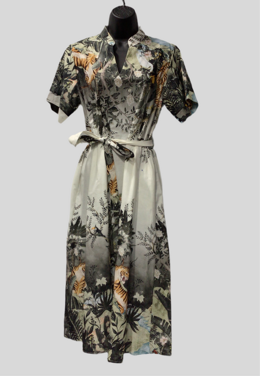 Italian Cotton Printed Dress with Belt