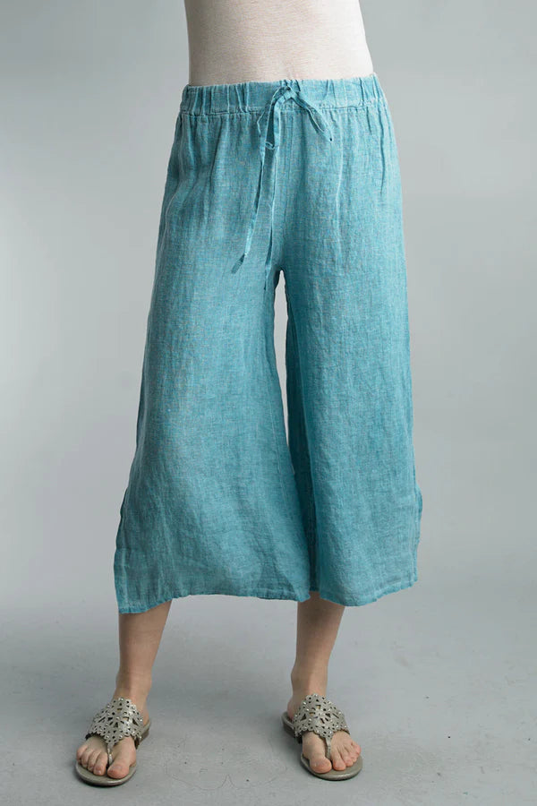 Caramel Wide Leg Crop Linen Pants