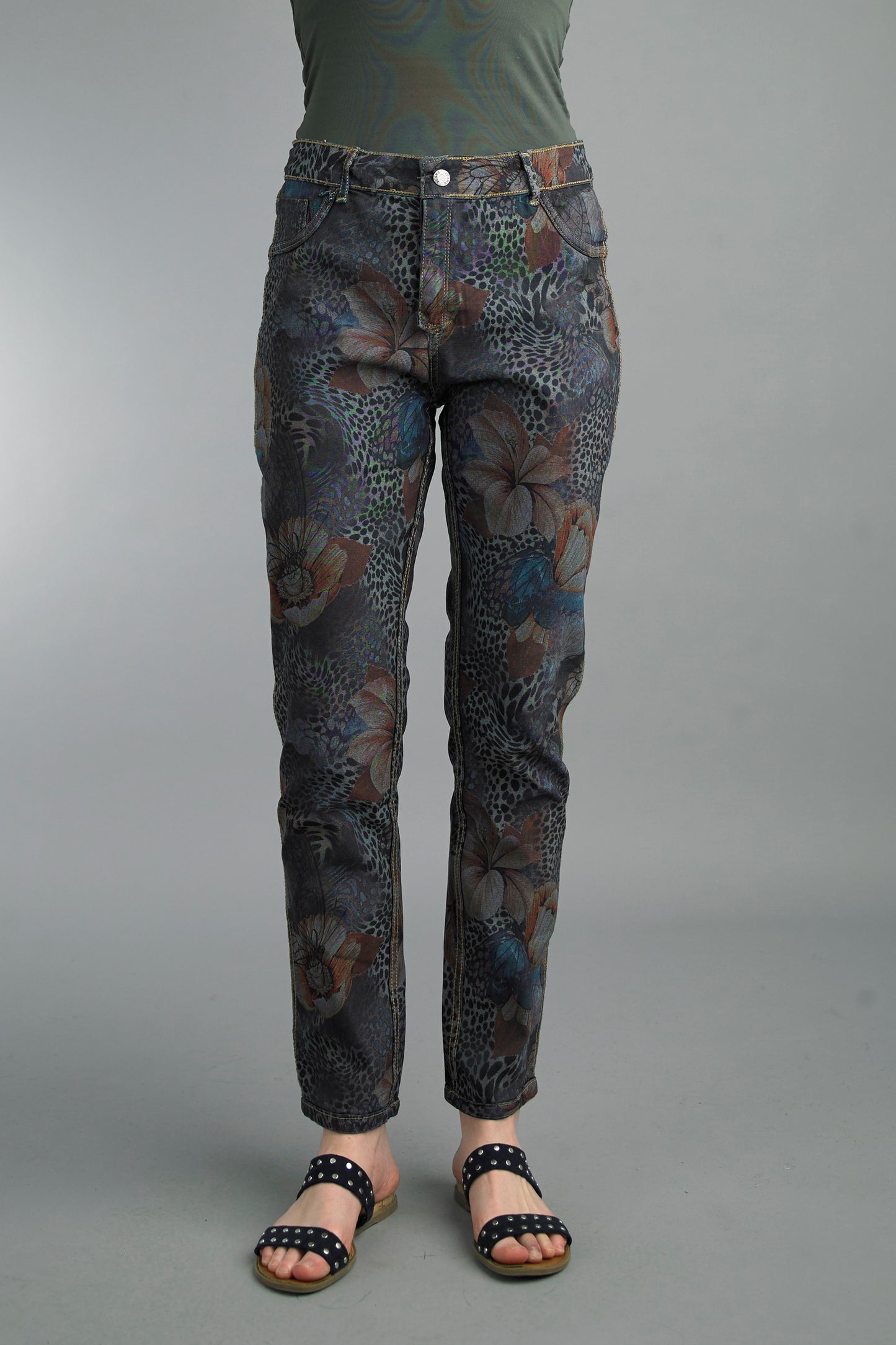 Butterfly Leopard Straight Leg Reversible Jeans