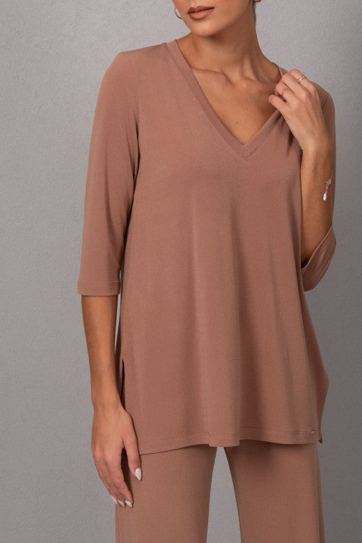 Lightweight Knit V-Neck Tunic Top