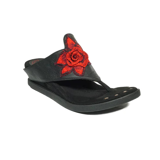 Reversible Sandals With Rose Embroidery