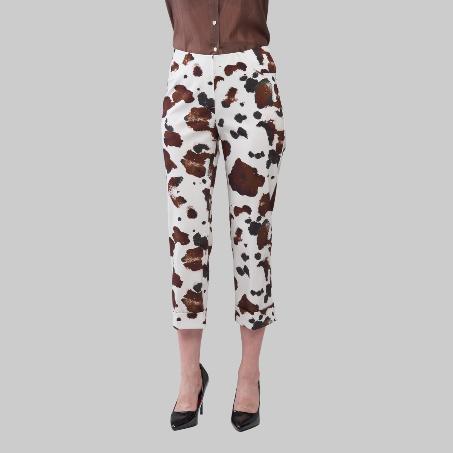 Abstract Cow Print Capri Pants