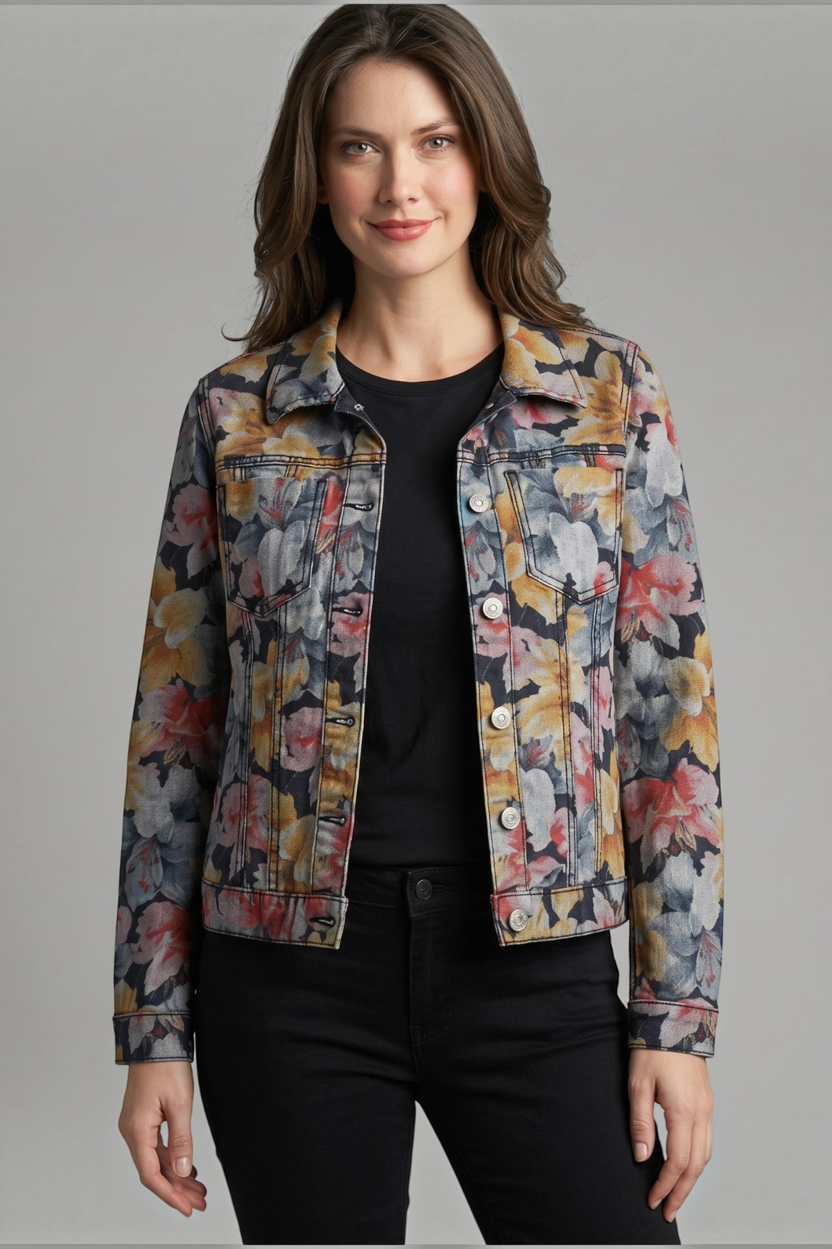 Muted-Tone Lily Print / Black Reversible Jacket
