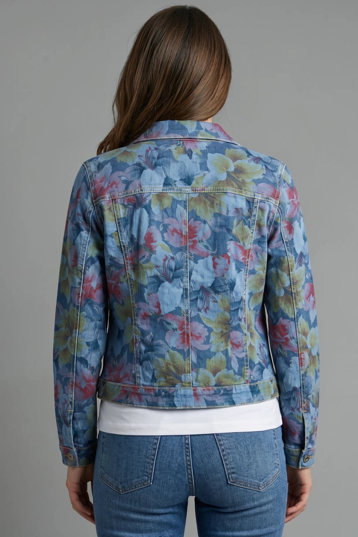 Muted-Tone Lily Print / Denim Reversible Jacket