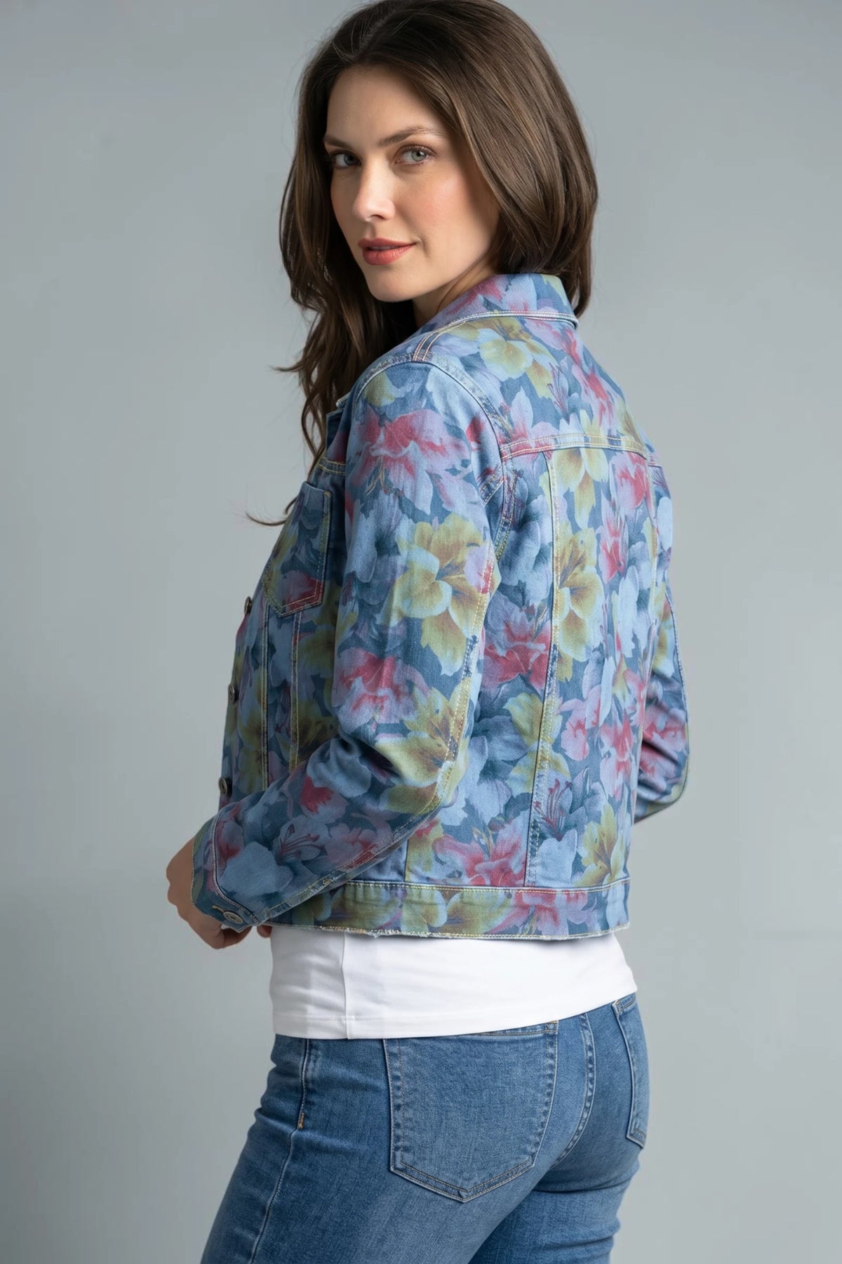 Muted-Tone Lily Print / Denim Reversible Jacket